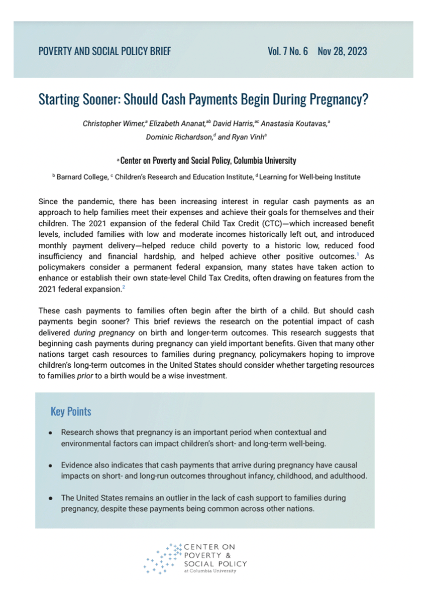 Starting sooner: Should cash payments begin during pregnancy?